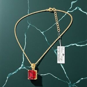 Blu Sage Elegant Gold Necklace with Vibrant Red Pendant